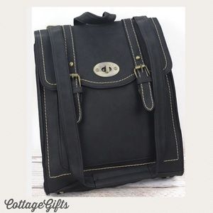 🆕 DAKOTA Vegan Leather Black Satchel Backpack